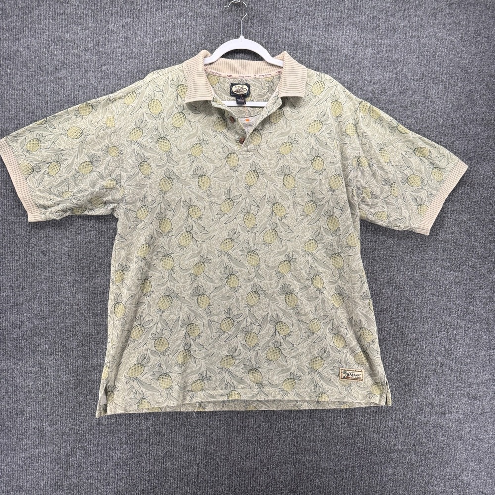 Vintage Tommy Bahama Polo Shirt Mens L Pineapple Print Hawaiian Resort Vacation
